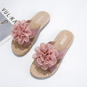 Korean Style Summer New Womens Flat Bottom Slippers Outdoor Floral Cool Slippers Internet Celebrity Adolescent Heart Versatile Student Slippers