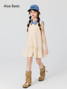 Aiza basic | Girlish College Style Gingham Splicing Sleeveless A-line Dress