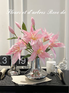 Exquisite Cream Lilies Artificial Flowers Luxury High End Living Room TV Cabinet Dining Table Vase Decorations Home Accessories