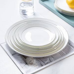 Premium Bone China White Gold Rimmed Salad Plate Ceramic Dining Utensils Hotel Style Flat Dish Display Home Use round Plate