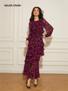 Elegant French Style Print Dress with Waist Cutout