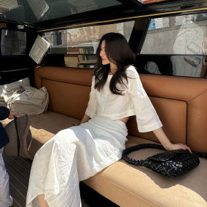 Romance Studio Linen Paper Crease Feel White Half-length Skirt High Waist Straight Leg Split Backless Summer Fashion Ladies Skirts