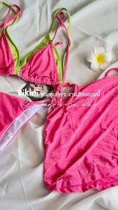 3 ชิ้น บิกินี่ชมพูบาร์บี้ชั้นในสีเขียว กระโปรง ไม่รีดเดือน - บิกินี่กลิตเตอร์