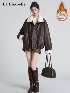 La Chapelle | Womens Fur Fleece Lined PU Leather Coat Warm Thicker