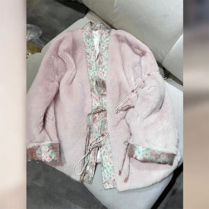 YUFUQING | New Chinese Style Pink Fur Patchwork Womens Jacket Elegant Sensation 2024 Winter Collection High Fashion Outerwear Coat