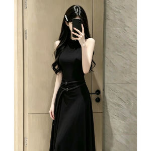 PEIZIXUAN | French Elegant Audrey Style Slimming Black Spaghetti Strap Maxi Dress