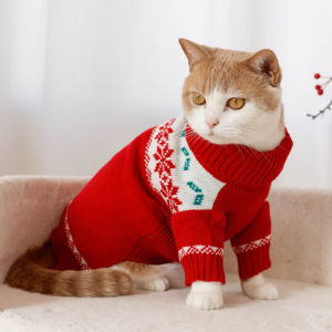 Red Warm Knitted Sweater for Small Dogs And Cats Perfect for New Year And Spring Festival Teddy Bichon Schnauzer Pet Clothes