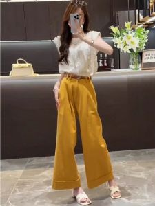 Summer Clothes Matching a Whole Suit Female Fashion Fancy Wooden Ear Waistcoat Top Loose Pants Classic Style Two-piece Set