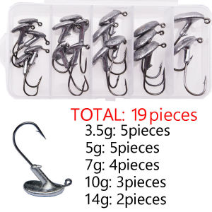 Mr.Lurion 19Pcs/Box 3.5g-14g Fishing Vertical Swing Jig Head Hook for Soft T-tail Lure Bait Tackle Swim bait Hooks for Bass