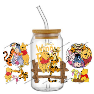 Funko | New Lovely Cartoon Winnie Bear Friend 3D UV DTF Stickers For 16oz Glass Can Cup Coffee Mug DIY Decals Theme Transfer Gift