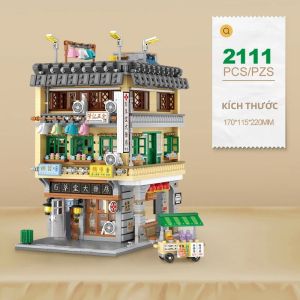 Retro Hong Kong Street View Khối Xây Dựng Kiến Trúc Thương Mại Thu Nhỏ Dược Phẩm Góc Sáng Tạo Gạch Cho Đồ Chơi Xây Dựng