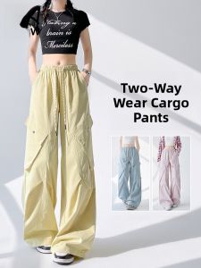 MiiOW | Womens Utility Pants High Waist Trousers Korean Style Commute Polyester Fiber Outdoor Hiking Long Trousers Casual Fashion