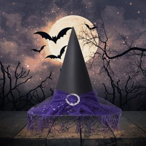 Halloween Witch Hat Decoration Props Reusable Witches Hats Cloth Adult Children Cosplay Hat Prop Party Cosplay Polyester Taffeta