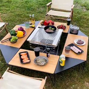 Multipurpose Foldable Camping Stacking Storage Rack Black Steel Table Storage Rack Foldable Table