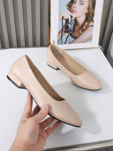 New Arrival Genuine Leather Flat Shoes Black Work Shoes Low-Cut Soft Leather Low Heel Thick Heel Pumps Flats Flat Large Size Womens Shoes