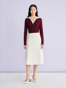 Stylish Youthful Contrast Color Fake Two-Piece Sailor Neck Wool Knitwear