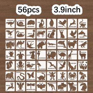 56PCS 3.9inch Animal Stencil Set Reusable Drawing Templates for DIY Painting Scrapbooking Journal Craft Decor