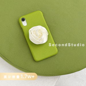 Avocado Green Satin Rose Phone Case for  14 pro Max Korean Style Creamy Hard Shell Protective Cover Compatible with Huawei P40 pro