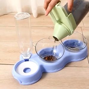 Tempat Makan dan Minum Kucing 3 in 1 - Bowl Anjing Double Mangkok 1 set