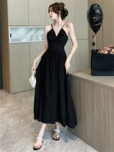 Summer 2024 New Womens French Black Strapless Dress Backless Beach Vacation Beach Long Skirt A-line Skirt No Brand Pure Desire
