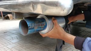 Knalpot Mobil OMEGA Bass Ujung Stainles Biru Inlet 2inc