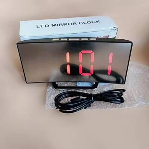 Creative Curved Electronic Clock LED Large Screen Plug-in Battery Dual-purpose Mirror Alarm Clock Student Bedroom Dedicated