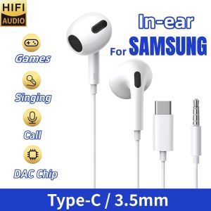 Original Type C Wired Earphones For Samsung Galaxy S25 S24 S23 S22 S21 Ultra Plus 3.5mm In-ear Earbuds HD Microphone Headphones