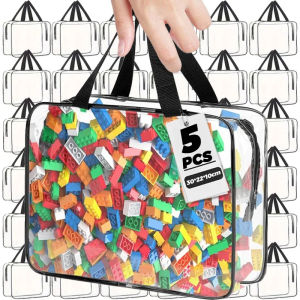 5Pcs PVC Large Storage Bags Portable Travel Handheld Pouch with Zippers Clean Cosmetic Organizer Kids Building Block Storage Bag