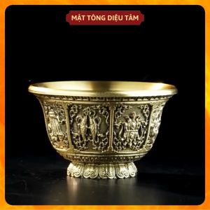 chén thờ cúng bằng đồng khắc hình bát bảo cát tường chung nước thờ cúng trên ban thờ