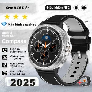 Đồng Hồ Thông Minh Watch8 Classic Nâng Cấp Mới Dành Cho Nam Nữ Núm Xoay NFC Định Vị GPS Trợ Lý Giọng Nói AI La Bàn Gọi Bluetooth Theo Dõi Sức Khỏe