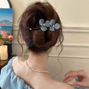 Retro Floral Twisted Hair Clip Womens Sweet Back of Head Bun Hair Accessories One-Word Hairpin Fashionable Hair Decorations