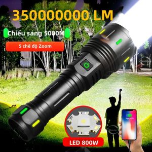Đèn Pin LED Mạnh Nhất Năm 2025 Siêu Sáng 3500000LM Tầm Chiếu Xa 5000m Sạc USB Đèn Pin Cắm Trại Có Chức Năng Zoom Điều Chỉnh Độ Nét Chống Nước Chống Sốc