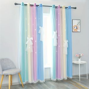 1P Macaron Blue Kidsrens Roomผ้าม่านอินเทอร์เน็ตคนดังStarry Sky Double-Layer Blackout One-Layerผ้าเส้นด้ายIntegrated Starผ้าม่านห้องนอนระเบียงBayหน้าต่างพาร์ทิชันเชือกผ้าม่านขนาดเล็ก