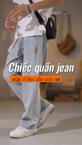 Quần jean quần bò nam nữ ống rộng cạp chun bigsize SUN N9 XANH NHẠT mặc thoải mái dễ phối đồ phong cách hàn quốc