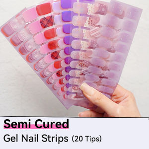 16/20Tips UV Semi-Cured Gel Nail Wraps Strips Full Cover Manicure DIY Waterproof Long Lasting Gel Nail Stickers Premium Quality