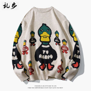 เสื้อสเวตเตอร์ถักลายการ์ตูนฤดูหนาวปี 2025 สำหรับผู้ชายและผู้หญิง เสื้อคลุมกันหนาวแบบลำลอง ทรงหลวม แขนยาว ปกคอกลม