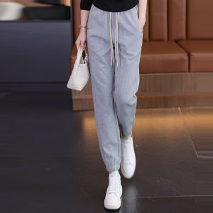 Grey Harlan Pants Womens Spring Autumn High Waist Slimming Nine Points Sports Casual Elastic Waist Drawstring Sweatpants
