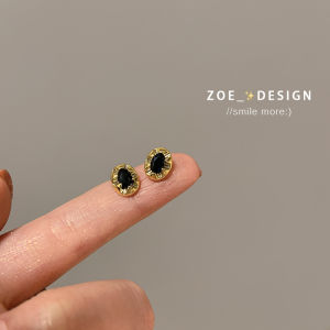 Elegant Miniature Black And Gold Agate Stud Earrings S925 Sterling Silver Post Simple Zirconia Stone Fashionable Womens Jewelry