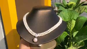 Vòng Cổ Ngọc Trai Chuỗi Ngọc Trai Thiên Nhiên Cao Cấp 2 Sợi Mảnh Kèm Mặt Ngọc Thô