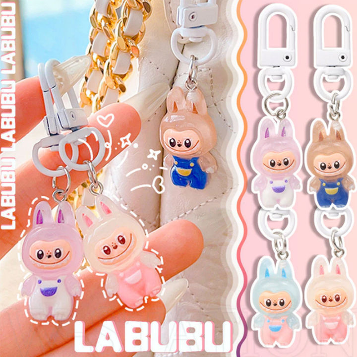 4PCS Cute Labubu Keychain Cartoon Resin Monsters Bunny Backpack Pendant