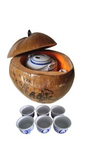 Bộ bình ủ trà trái dừa khắc chữ "Nghĩa" / Bình trà 04 - 09 lít / Giữ ấm 3 - 6 giờ / Sản phẩm sản xuất thủ công trứ danh xứ dừa Bến Tre