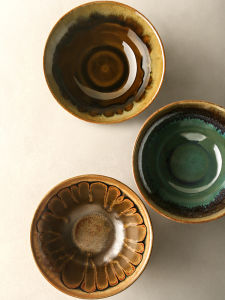JOTO | Handmade Thick Coarse Pottery Vintage Rice Soup Dessert Bowl