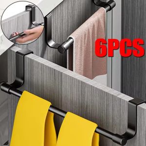 6pcs Stainless Steel Towel Rack Wall-Mounted Over Door Towel Bar Hanging Holder Bathroom Kitchen Cabinet White Black Towel Rag