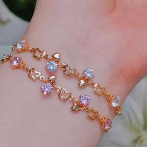 Colorful Zircon Butterfly Hollow Heart Bracelet Korean Style Womens Fashion Jewelry Hand Chain Sparkling Accessory