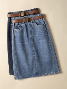 กระโปรงยีนส์ทรงเอเอวสูง กระโปรงทรงเอยาวปานกลางสำหรับผู้หญิง ฤดูใบไม้ผลิและฤดูร้อน 2023 กระโปรงทรงเอทรงเข้ารูป