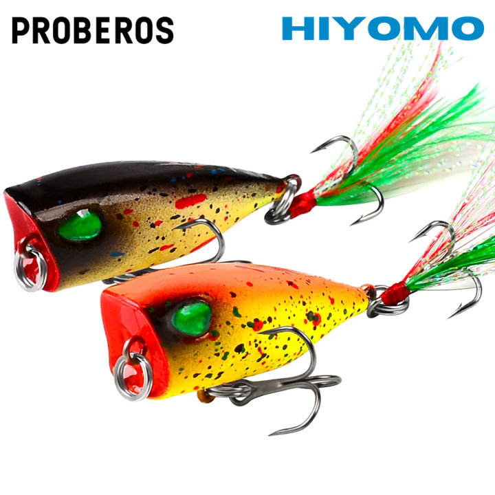 PROBEROS 1PCS Mini Popper Bait Topwater 3.5g 4cm Artificial Plastic Hard  Fishing Lure with Feather Hook Wobbler Fishing Accessories DW1059