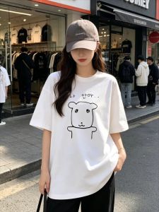 Sanrio | New Summer Elegant WomenS Loose Drop Shoulder Round Neck T-Shirt Short Sleeve Japanese And Korean Style Cartoon Puppy