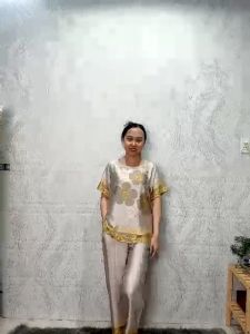 N13 Đồ bộ mặc nhà trung niên lụa Tơ Tầm tay lở quần ống suông dài 9 tấc đồ mặc nhà trung niên size lớn từ 50 - 75 kg