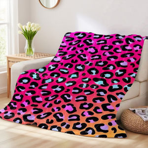 Beast Kingdom | Gradient Neon Leopard Printed Blanket Suitable For Sofa Beds Offices Travel Camping Chairs Warm Woolen Blankets