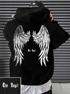 Fashionable Summer Mens Angel Wing Printed Comfortable Breathable Hoodie Outdoor Street Style Hoodie